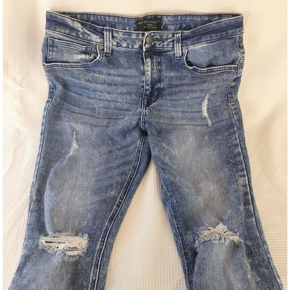 No Boundaries Mens 34x30 Distressed Jeans Ripped Acid Washed Denim Straight